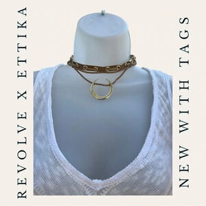 REVOLVE X ETTIKA CHOKER NECKLACE VEGAN LEATHER WITH HORN MOON SHAPE‎ CHARM NWT